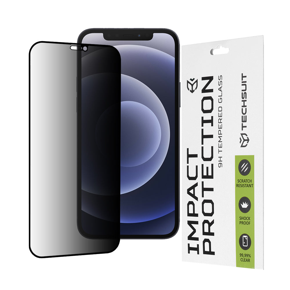 Privacy Techsuit skjermbeskyttelse for Apple iPhone 12 / 12 Pro, Herdet glass, Full lim, 111D