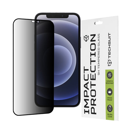 Privacy Techsuit skjermbeskyttelse for Apple iPhone 12 / 12 Pro, Herdet glass, Full lim, 111D
