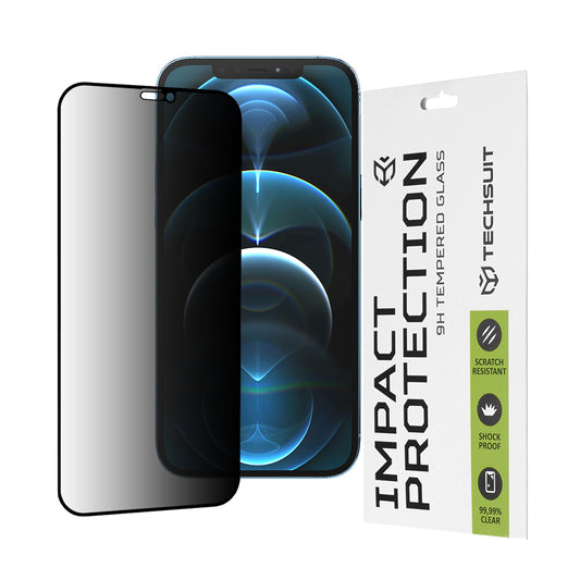 Privacy Techsuit skjermbeskyttelse for Apple iPhone 12 Pro Max, Herdet glass, Full lim, 111D