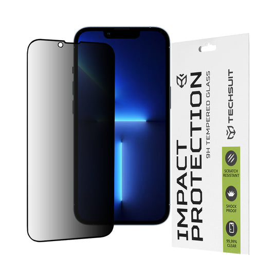 Privacy Techsuit skjermbeskyttelse for Apple iPhone 14 Plus / 13 Pro Max, Herdet glass, Full lim, 111D