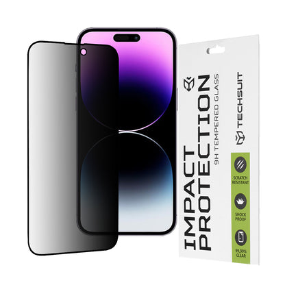 Privacy Techsuit skjermbeskyttelse for Apple iPhone 14 Pro Max, Herdet glass, Full lim, 111D