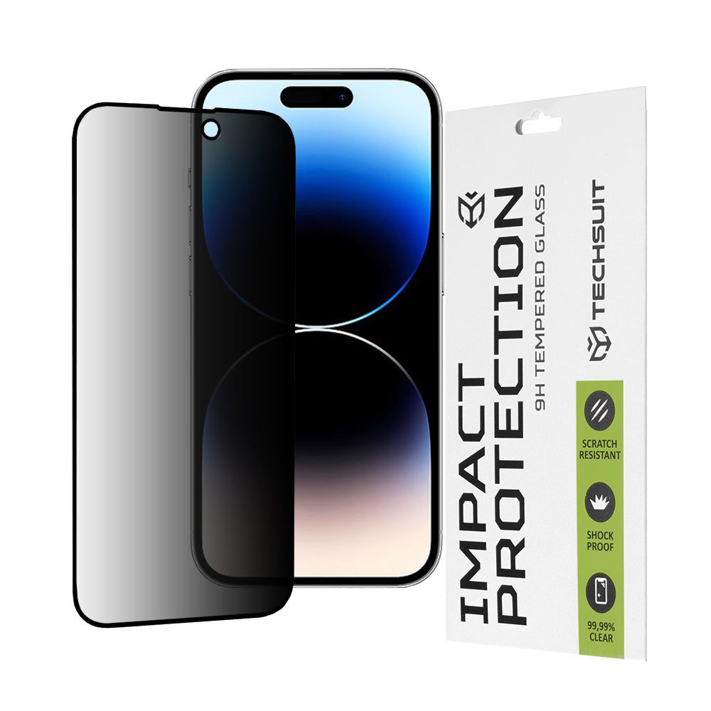 Privacy Techsuit skjermbeskyttelsesfilm for Apple iPhone 14 Pro, Herdet glass, Full lim, 111D