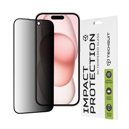 Privacy Techsuit skjermbeskyttelse for Apple iPhone 16 / 15, Herdet glass, Full lim, 111D