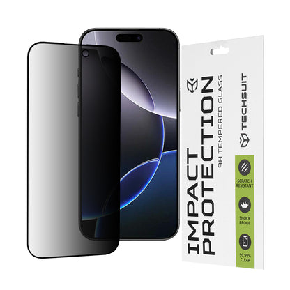 Privacy Techsuit skjermbeskyttelse for Apple iPhone 16 Pro Max, Herdet glass, Full lim, 111D