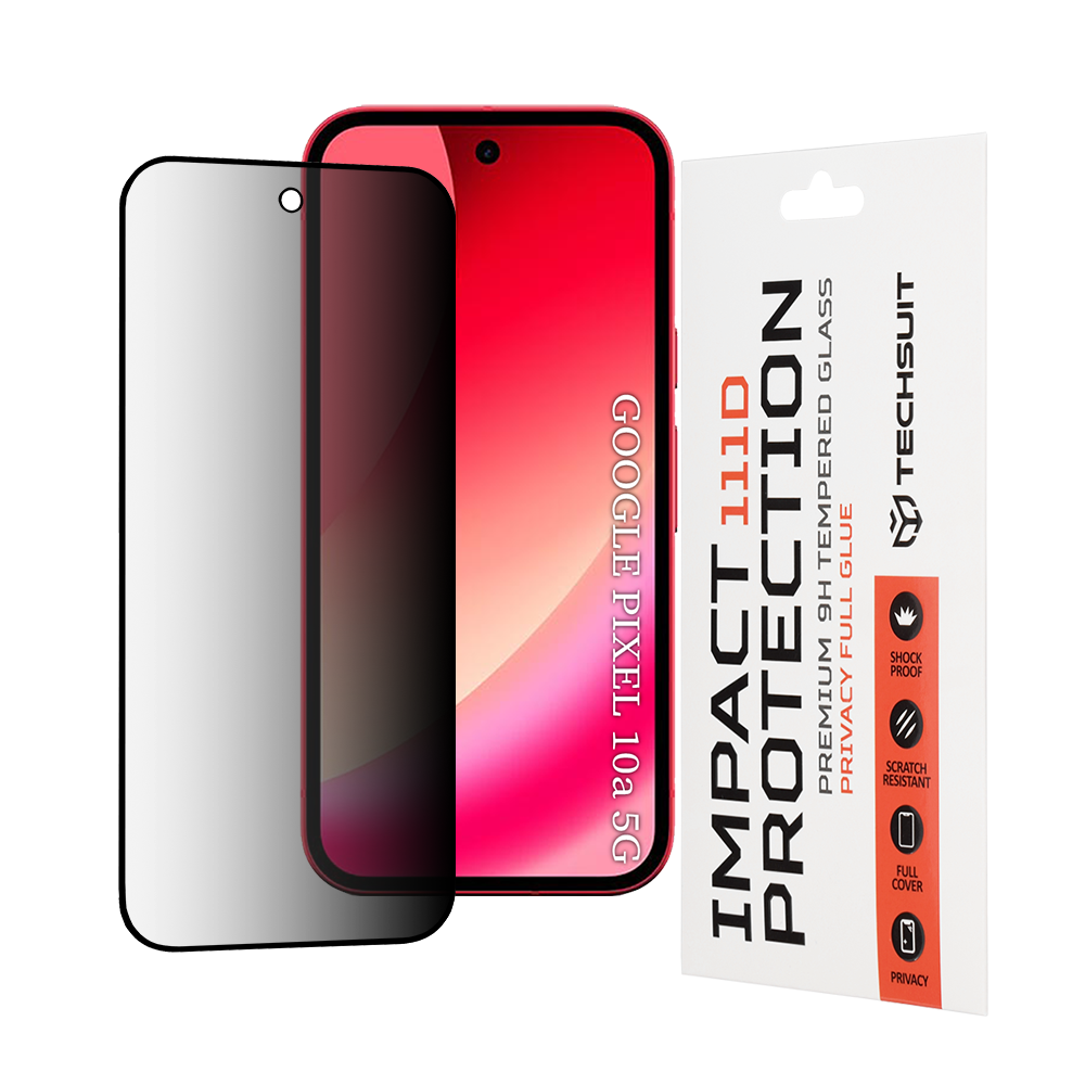 Beskyttelsesfilm Privacy Techsuit for Google Pixel 10a, Herdet glass, Full lim, 111D