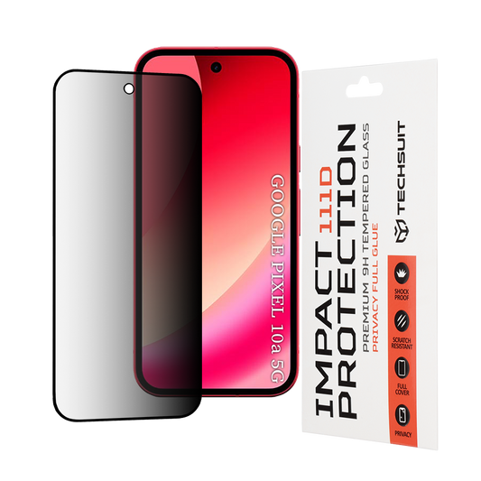 Beskyttelsesfilm Privacy Techsuit for Google Pixel 10a, Herdet glass, Full lim, 111D
