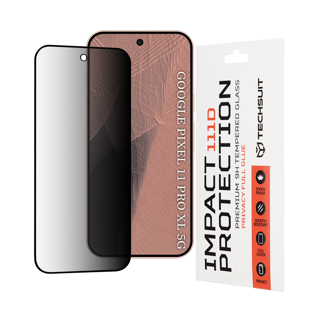 Privacy Techsuit skjermbeskyttelsesfilm for Google Pixel 11 Pro XL, Herdet glass, Full lim, 111D