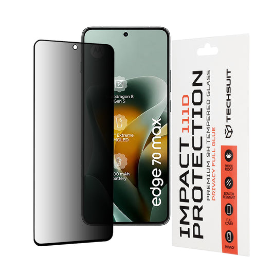 Privacy Techsuit skjermbeskyttelse for Motorola Edge 70 Max, Herdet glass, Full lim, 111D