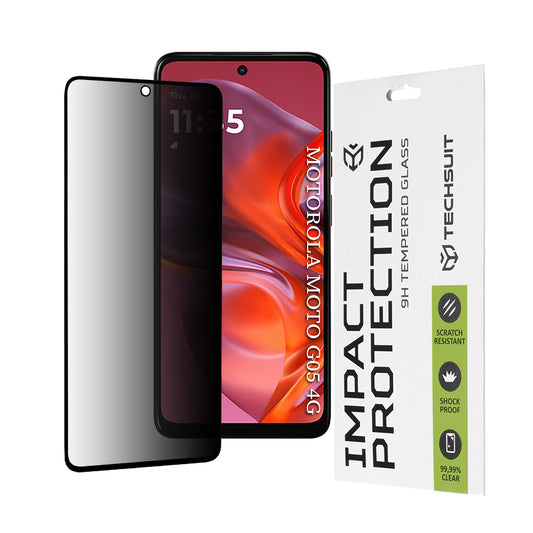 Privacy Techsuit skjermbeskyttelsesfilm for Motorola Moto E15 / G05, Herdet glass, Full lim, 111D