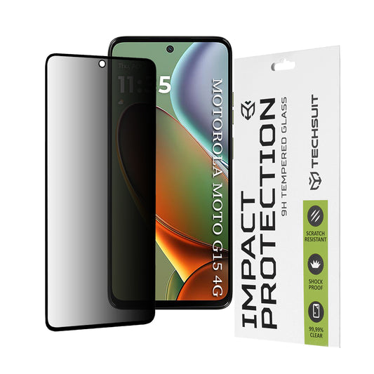Privacy Techsuit skjermbeskyttelsesfilm for Motorola Moto G15 / G15 Power, Herdet glass, Full lim, 111D
