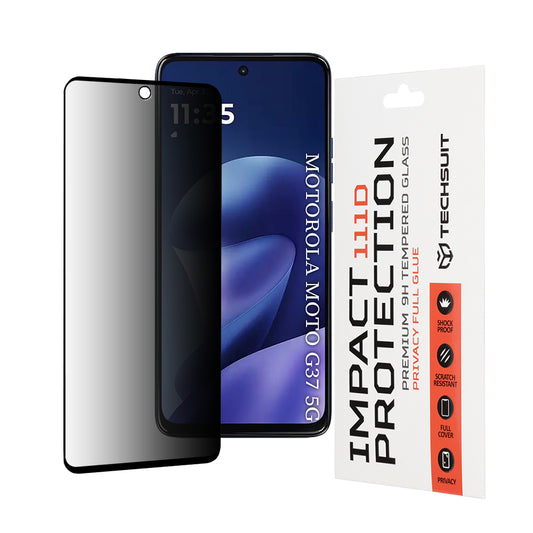 Privacy Techsuit skjermbeskyttelsesfilm for Motorola Moto G47 / G37 Power / G37, Herdet glass, Full lim, 111D