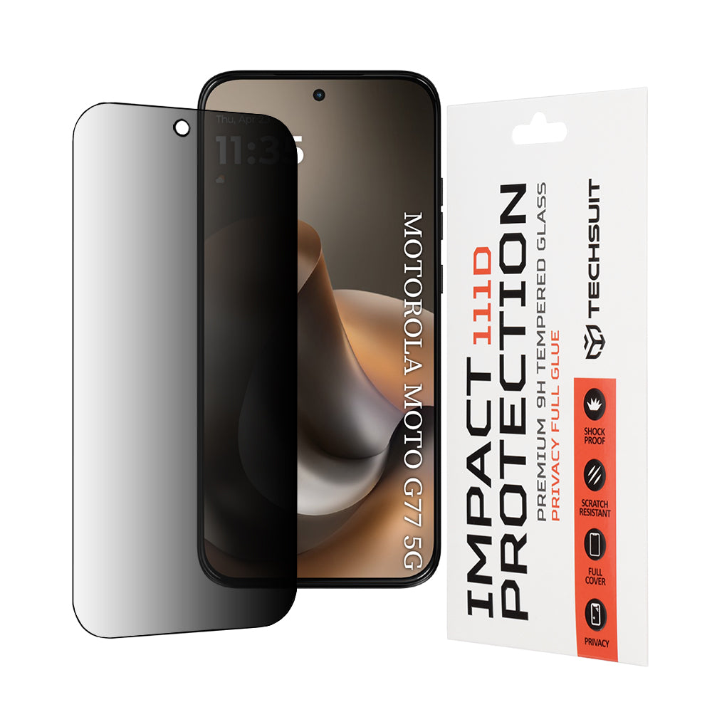 Beskyttelsesfilm Privacy Techsuit for Motorola Moto G77 / G67, Herdet Glass, Full Lim, 111D