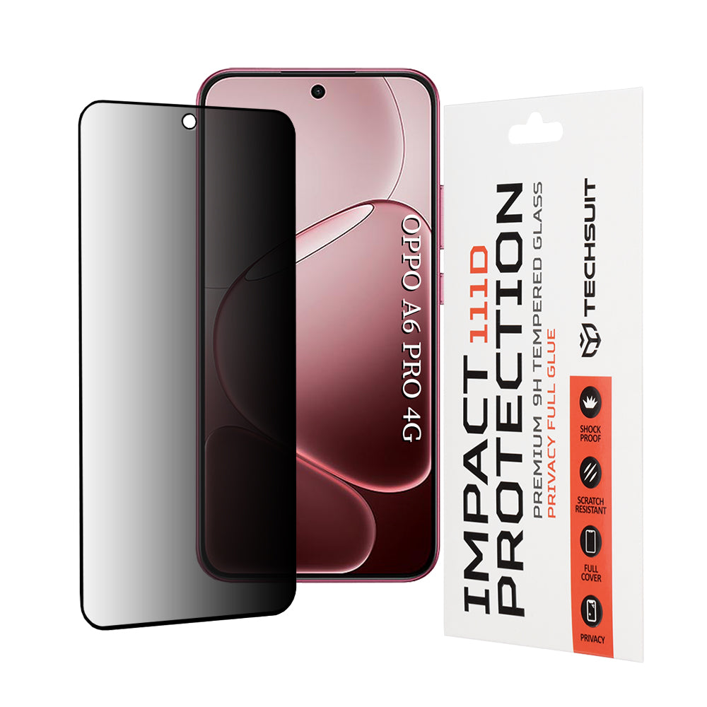 Skjermbeskyttelsesfolie Privacy Techsuit for Oppo A6 Pro 5G / A6 Pro 4G, Herdet glass, Full lim, 111D