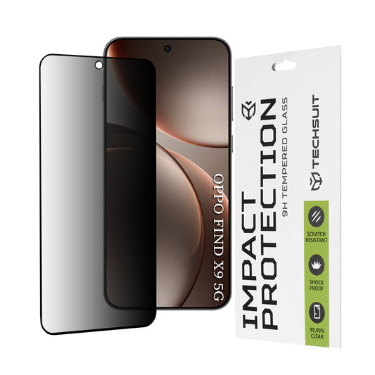 Skjermbeskytter Privacy Techsuit for Oppo Find X9, Herdet Glass, Full Lim, 111D