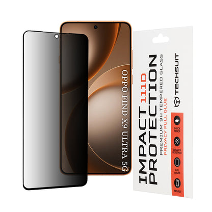 Privacy Techsuit skjermbeskyttelse for Oppo Find X9 Ultra, Herdet glass, Full lim, 111D
