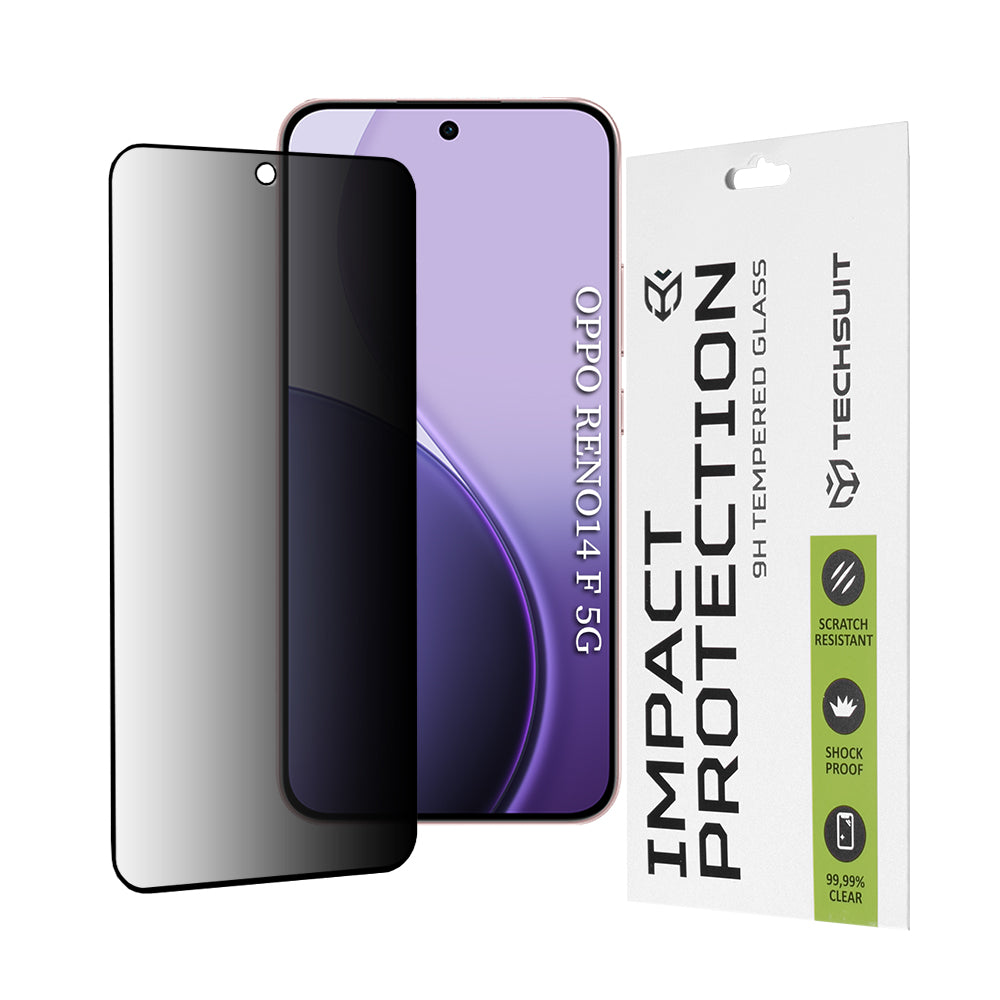 Privacy Techsuit skjermbeskyttelse for Oppo Reno14 FS 5G / Reno14 F, Herdet glass, Full lim, 111D