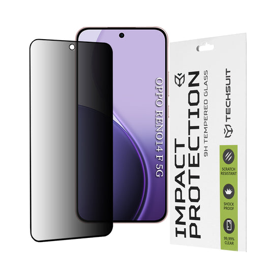 Privacy Techsuit skjermbeskyttelse for Oppo Reno14 FS 5G / Reno14 F, Herdet glass, Full lim, 111D