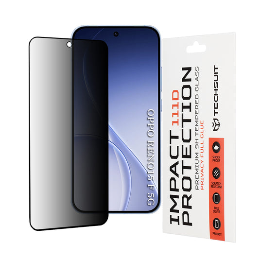 Skjermbeskytter Privacy Techsuit for Oppo Reno15 FS / Reno15 F, Herdet Glass, Full Lim, 111D