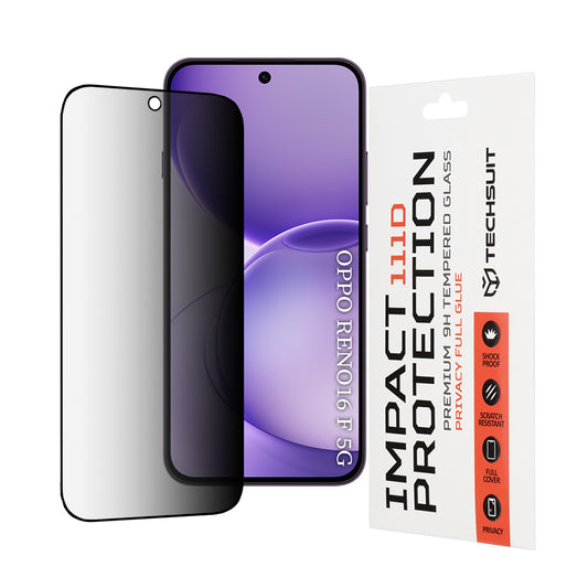 Privacy Techsuit skjermbeskyttelsesfilm for Oppo Reno16 F / Reno16 FS, Herdet glass, Full lim, 111D