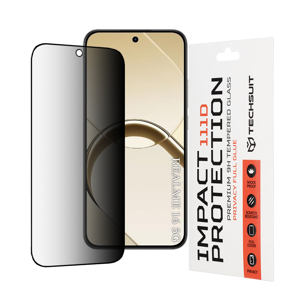 Privacy Techsuit skjermbeskyttelsesfilm for Realme 16, Herdet glass, Full lim, 111D