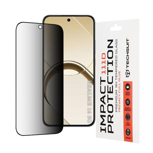 Privacy Techsuit skjermbeskyttelsesfilm for Realme 16, Herdet glass, Full lim, 111D