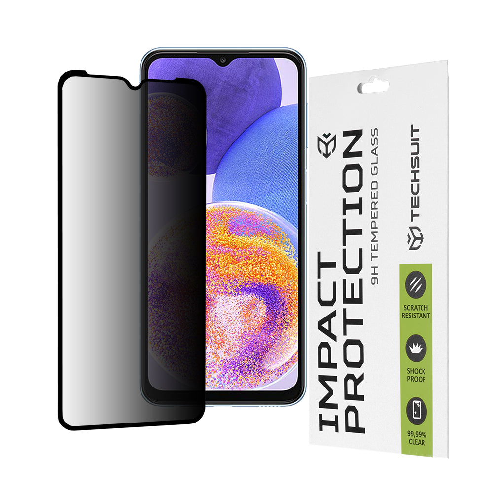 Privacy Techsuit skjermbeskyttelsesfilm for Samsung Galaxy M13 M135 / F13 E135 / A23 5G A236 / A23 A235, Herdet glass, Full lim, 111D