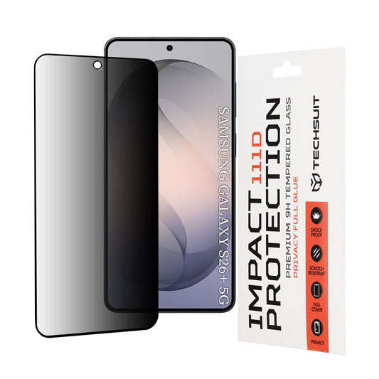 Beskyttelsesfilm Privacy Techsuit for Samsung Galaxy S26 Plus S947, Herdet Glass, Full Lim, 111D