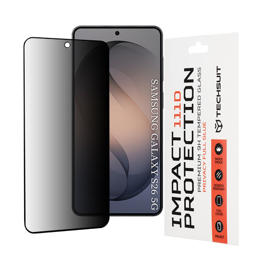 Beskyttelsesfolie Privacy Techsuit for Samsung Galaxy S26, Herdet Glass, Full Lim, 111D