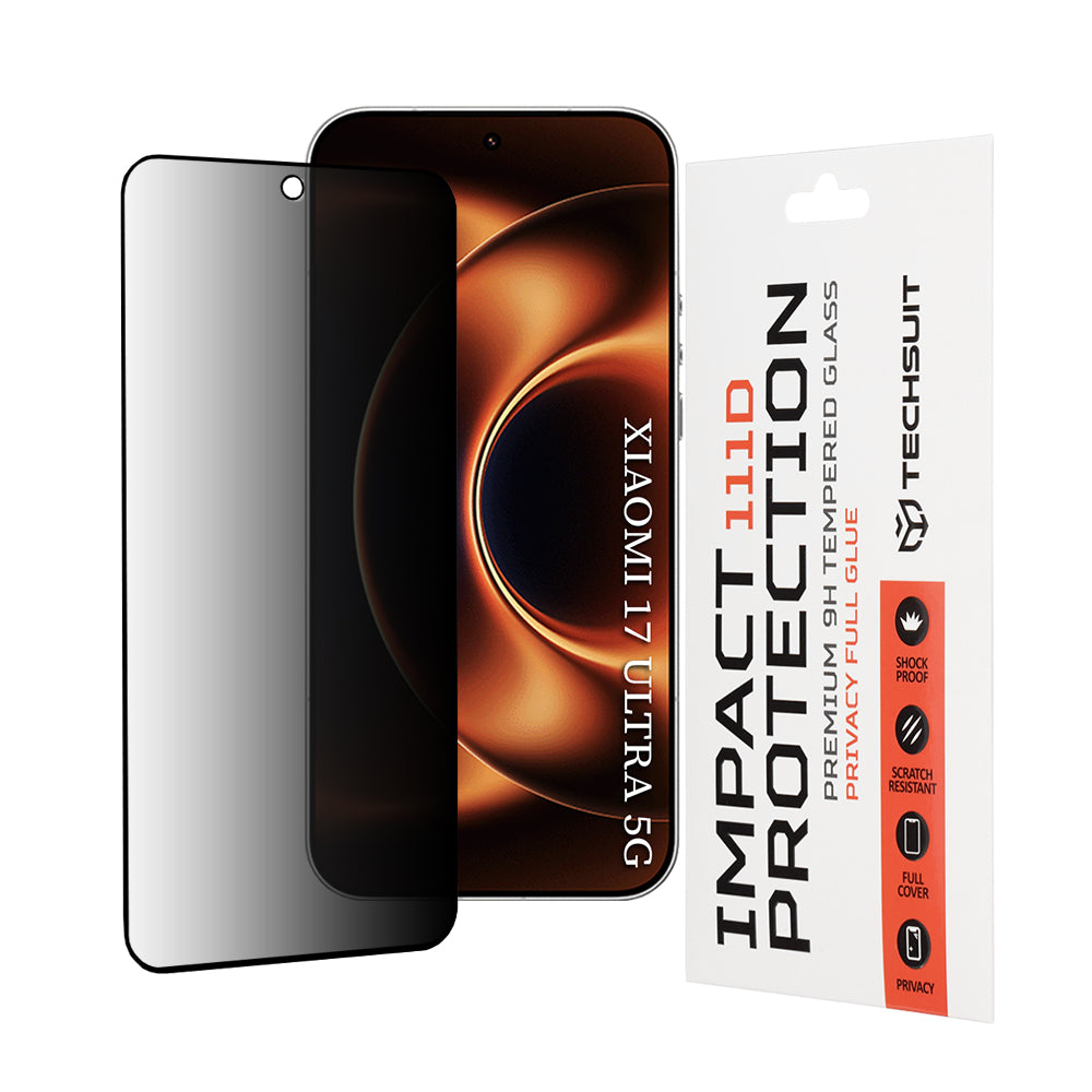 Beskyttelsesfilm Privacy Techsuit for Xiaomi 17 Ultra, Herdet glass, Full lim, 111D
