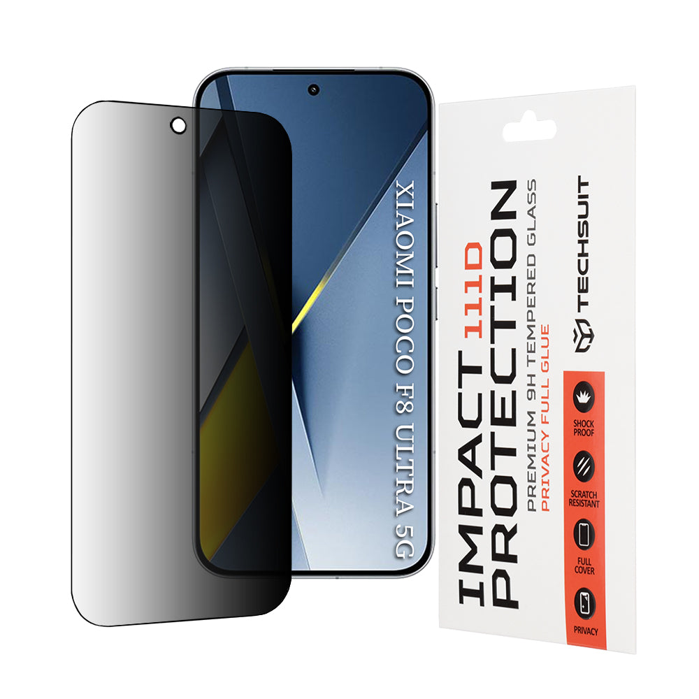 Skjermbeskyttelsesfolie Privacy Techsuit for Xiaomi Poco F8 Ultra, Herdet glass, Full lim, 111D