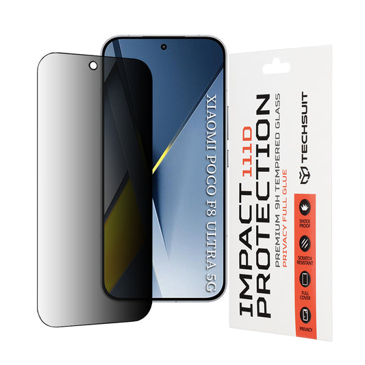 Skjermbeskyttelsesfolie Privacy Techsuit for Xiaomi Poco F8 Ultra, Herdet glass, Full lim, 111D