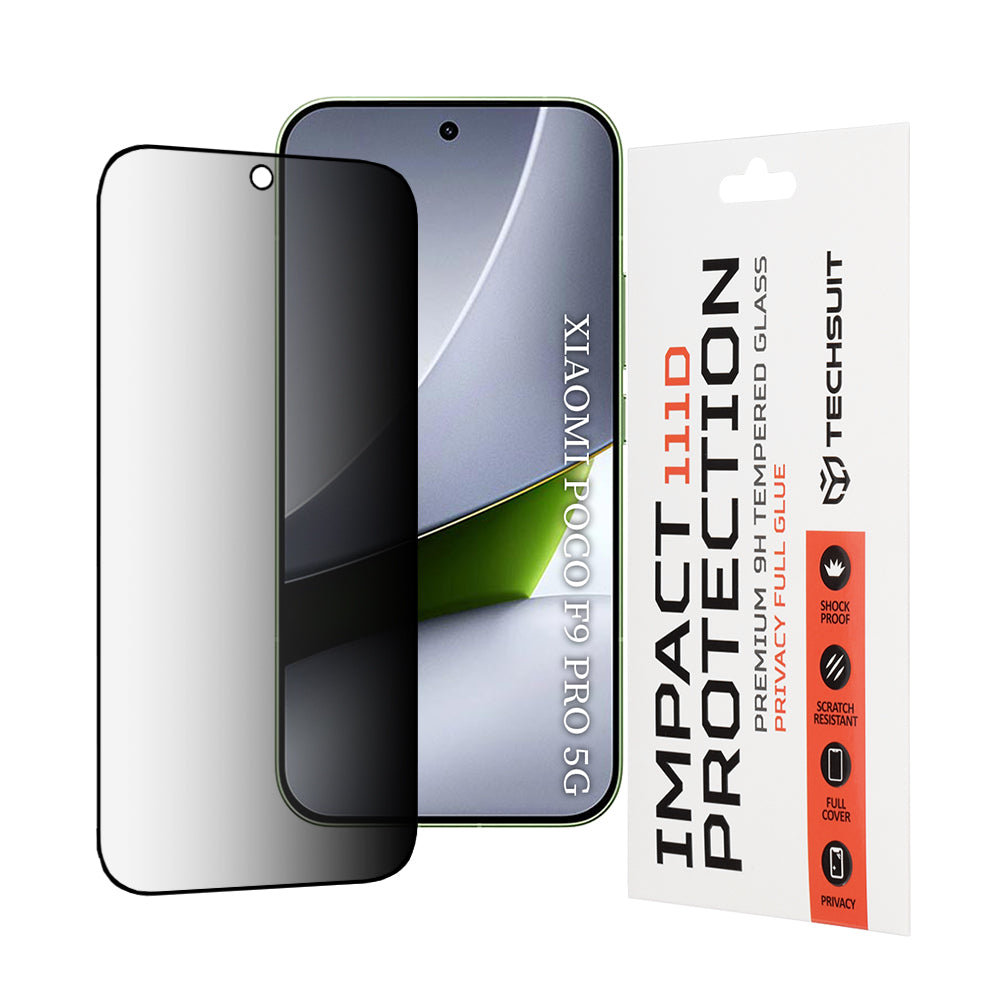 Techsuit Privacy-skjermbeskytter for Xiaomi Poco F9 Pro, herdet glass, heldekkende lim, 111D