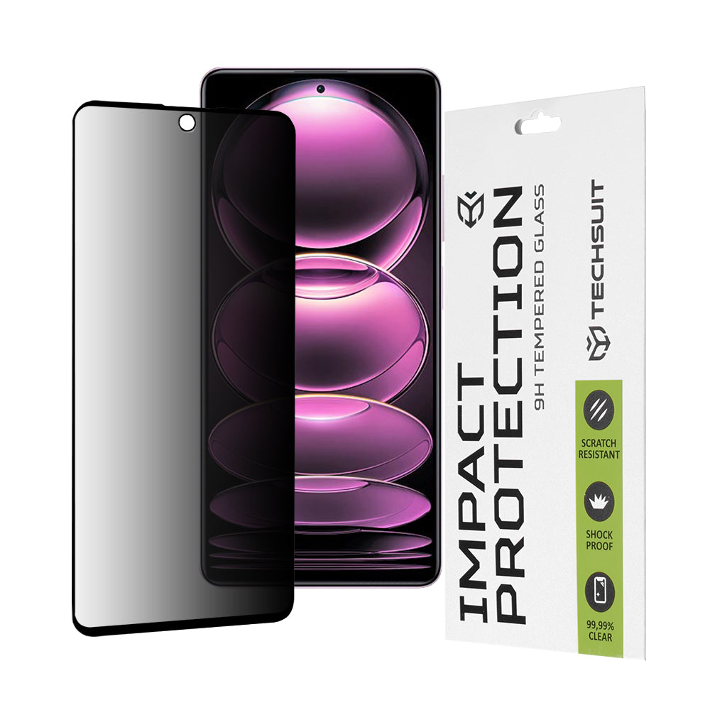 Privacy Techsuit skjermbeskyttelsesfilm for Xiaomi Poco X5 Pro / Redmi Note 12 Pro 5G / Note 12 Pro+, Herdet glass, Full lim, 111D