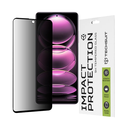 Privacy Techsuit skjermbeskyttelsesfilm for Xiaomi Poco X5 Pro / Redmi Note 12 Pro 5G / Note 12 Pro+, Herdet glass, Full lim, 111D