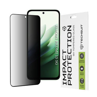 Privacy Techsuit skjermbeskyttelsesfilm for Xiaomi Redmi 15 5G / 15 4G, Herdet glass, Full lim, 111D