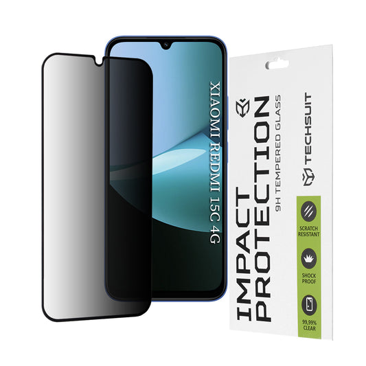 Privacy Techsuit skjermbeskyttelsesfilm for Xiaomi Redmi 15C 5G / 15C 4G, Herdet glass, Full lim, 111D