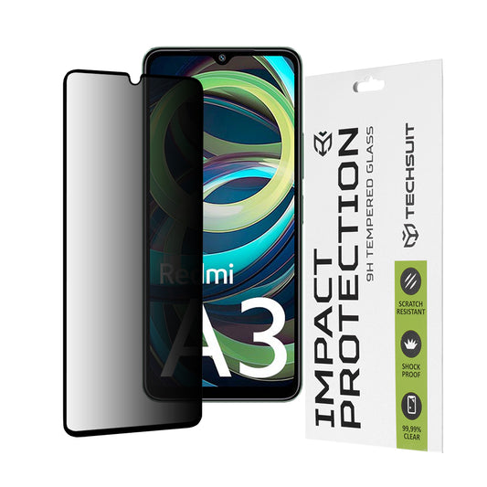 Privacy Techsuit skjermbeskyttelsesfilm for Xiaomi Redmi A3x / A3, Herdet glass, Full lim, 111D