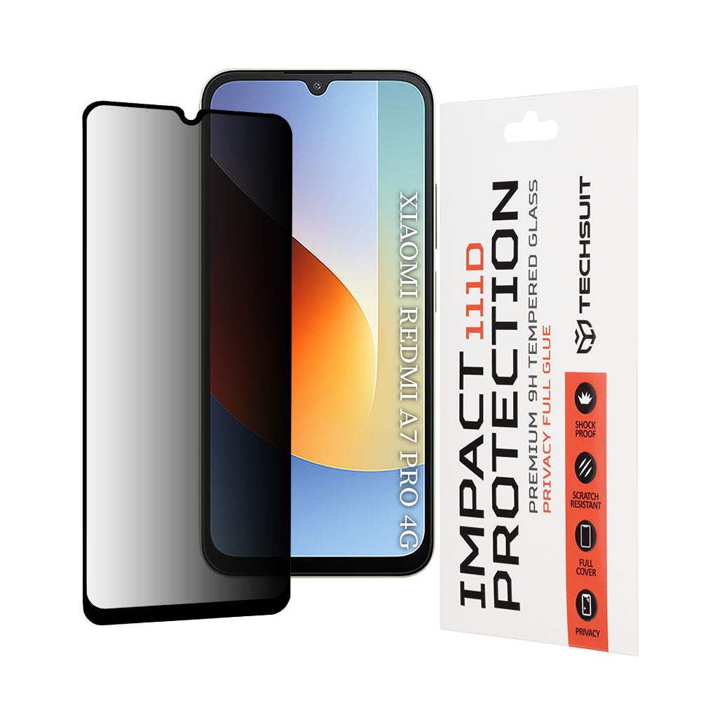 Privacy Techsuit skjermbeskyttelsesfilm for Xiaomi Redmi A7 Pro 4G, Herdet glass, Full lim, 111D