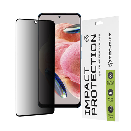 Privacy Techsuit skjermbeskyttelsesfilm for Xiaomi Redmi Note 12 4G / Poco X5 / Note 12 5G, Herdet glass, Full lim, 111D