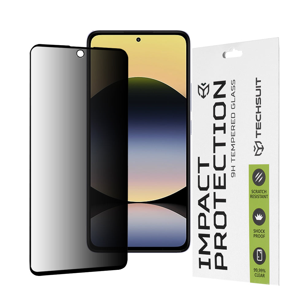 Privacy Techsuit skjermbeskyttelsesfilm for Xiaomi Redmi Note 14 4G (Regional) / Note 14 5G, Herdet glass, Full lim, 111D