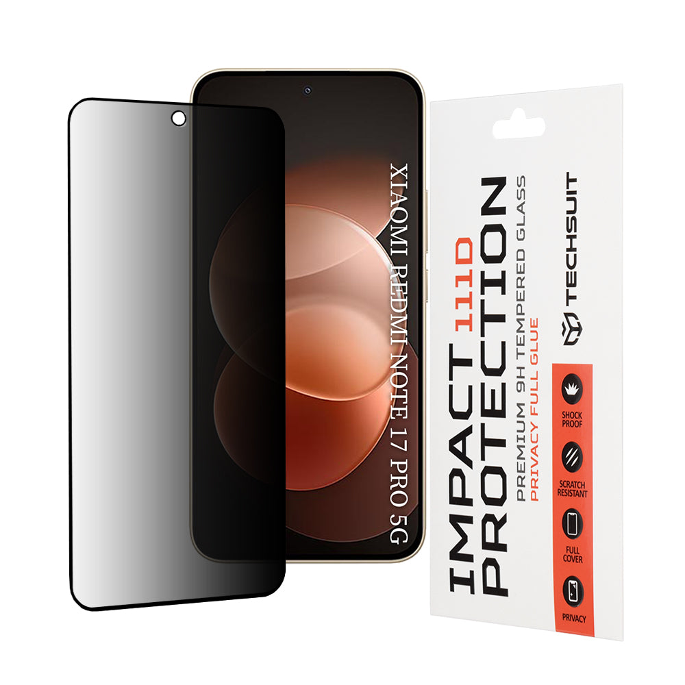 Privacy Techsuit skjermbeskyttelsesfilm for Xiaomi Redmi Note 17 Pro / Note 17 Pro Max, Herdet glass, Full lim, 111D
