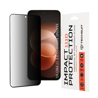 Privacy Techsuit skjermbeskyttelsesfilm for Xiaomi Redmi Note 17 Pro / Note 17 Pro Max, Herdet glass, Full lim, 111D