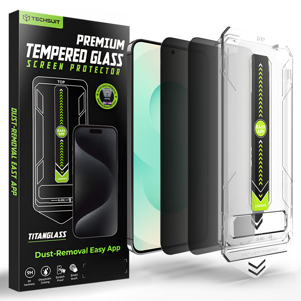 Skjermbeskyttelsesfolie Privacy Techsuit TitanGlass CrystalHD for Samsung Galaxy S26 Plus, Herdet Glass, Full Lim, Sett med 2 stykker