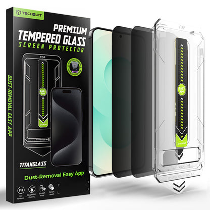 Skjermbeskyttelsesfolie Privacy Techsuit TitanGlass CrystalHD for Samsung Galaxy S26 Plus, Herdet Glass, Full Lim, Sett med 2 stykker