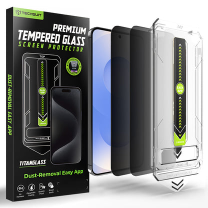 Beskyttelsesfolie for skjerm Privacy Techsuit TitanGlass CrystalHD for Samsung Galaxy S26 S942, Herdet glass, Full lim, Sett med 2 stykker
