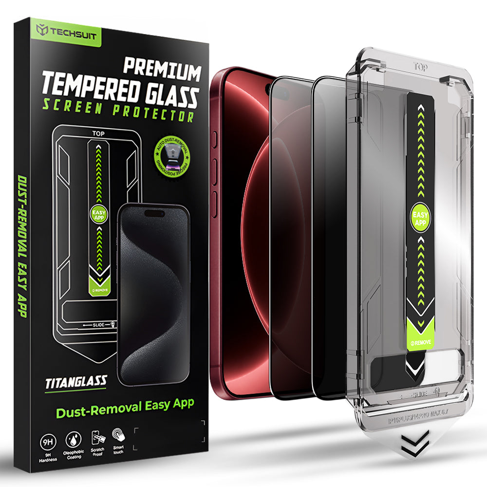 Privacy Techsuit TitanGlass skjermbeskyttelse for Apple iPhone 18 Pro Max, Herdet glass, Full lim, Sett med 2 stk