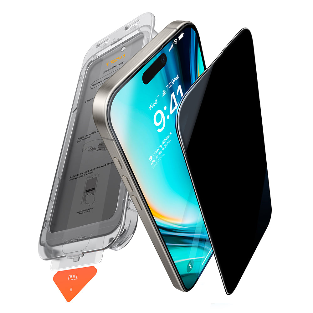 Personvernsbeskyttelsesfilm for skjerm Torras GlassGo Install Master for Apple iPhone 16 Pro Max, Herdet glass, Full lim