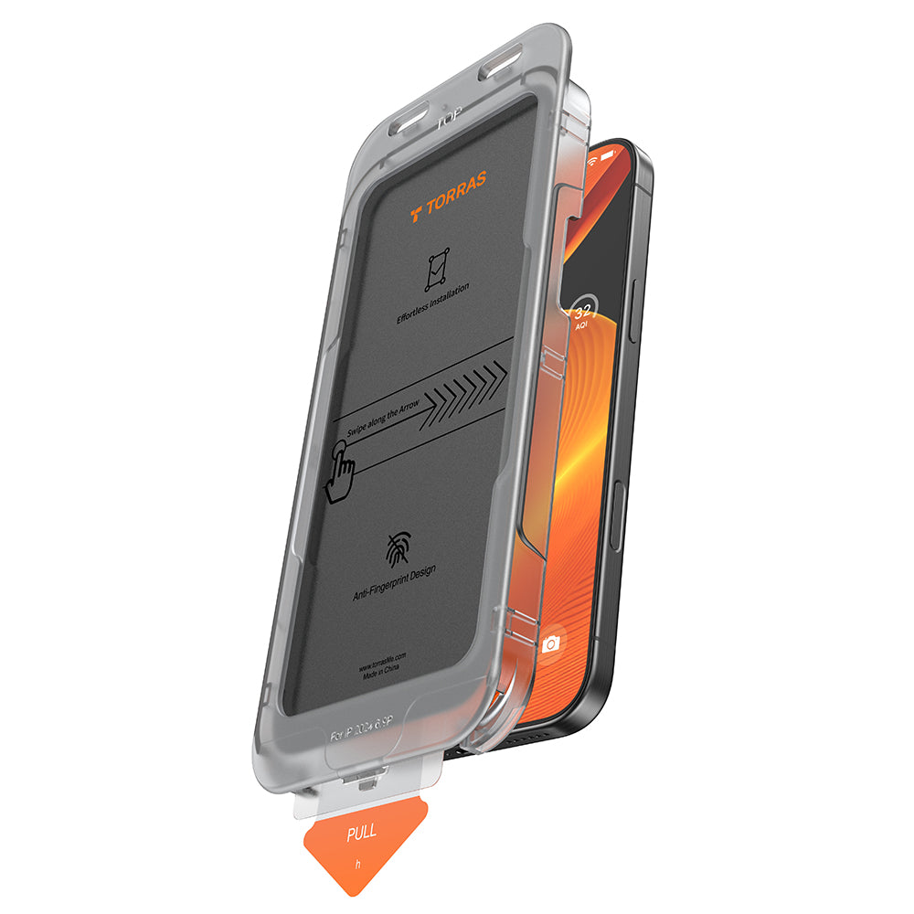 Personvernsbeskyttelsesfilm for skjerm Torras GlassGo Install Master for Apple iPhone 16 Pro Max, Herdet glass, Full lim