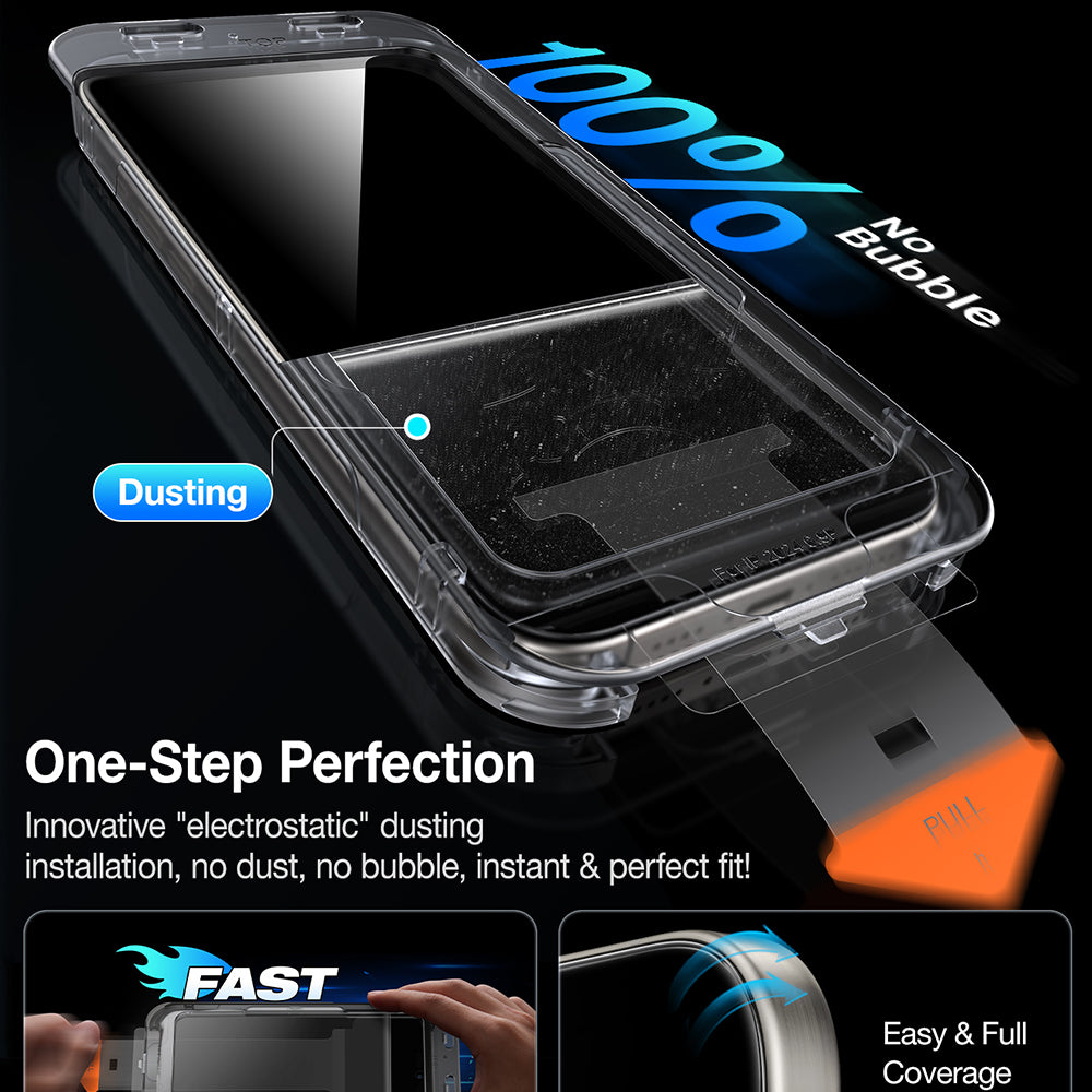 Personvernsbeskyttelsesfilm for skjerm Torras GlassGo Install Master for Apple iPhone 16 Pro Max, Herdet glass, Full lim
