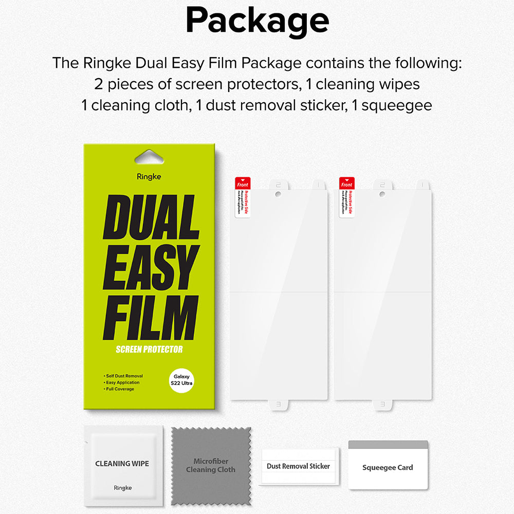 Skjermbeskyttelsesfolie Ringke Dual Easy for Samsung Galaxy S22 Ultra 5G S908, Plast, Sett med 2 stykker